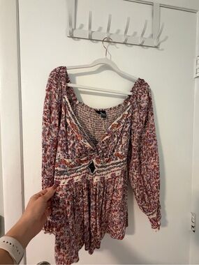 Angie Cream Floral Boho Long-Sleeve Blouse